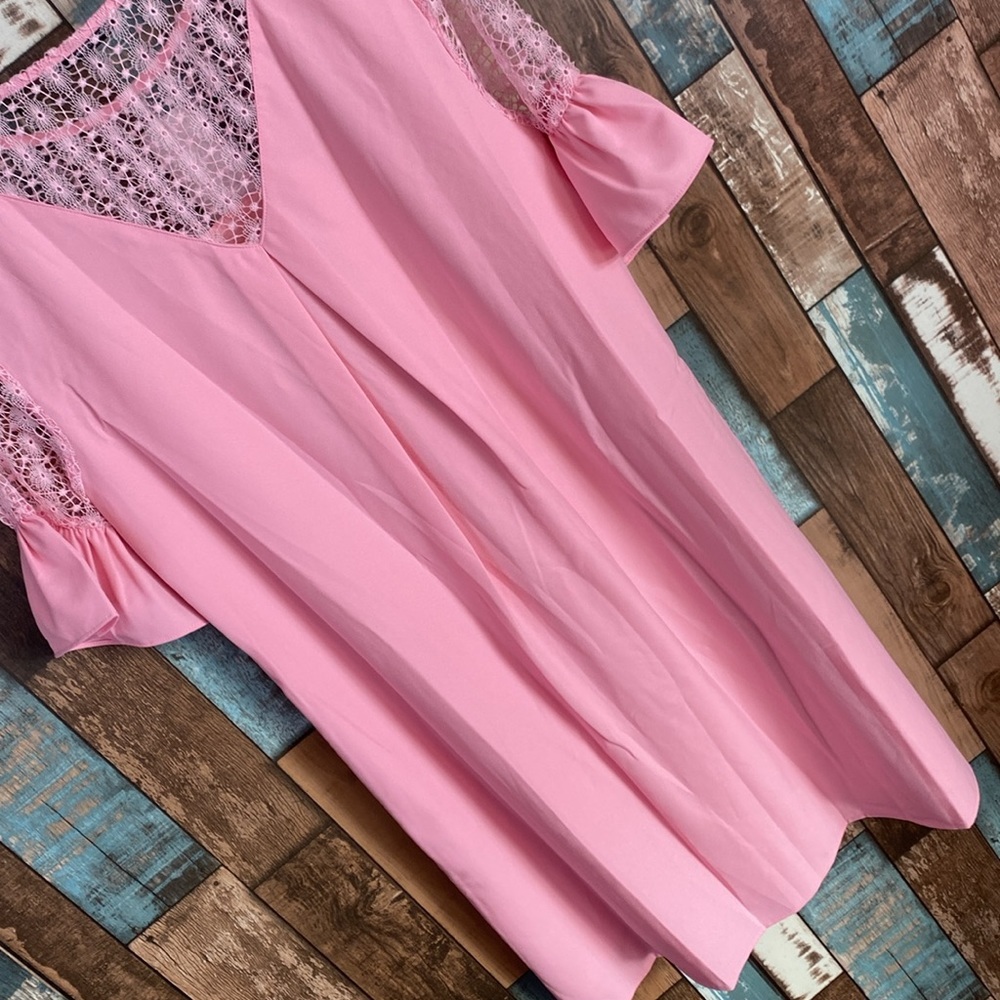 Pink crotchet top baby doll layered dress - Picture 15 of 16